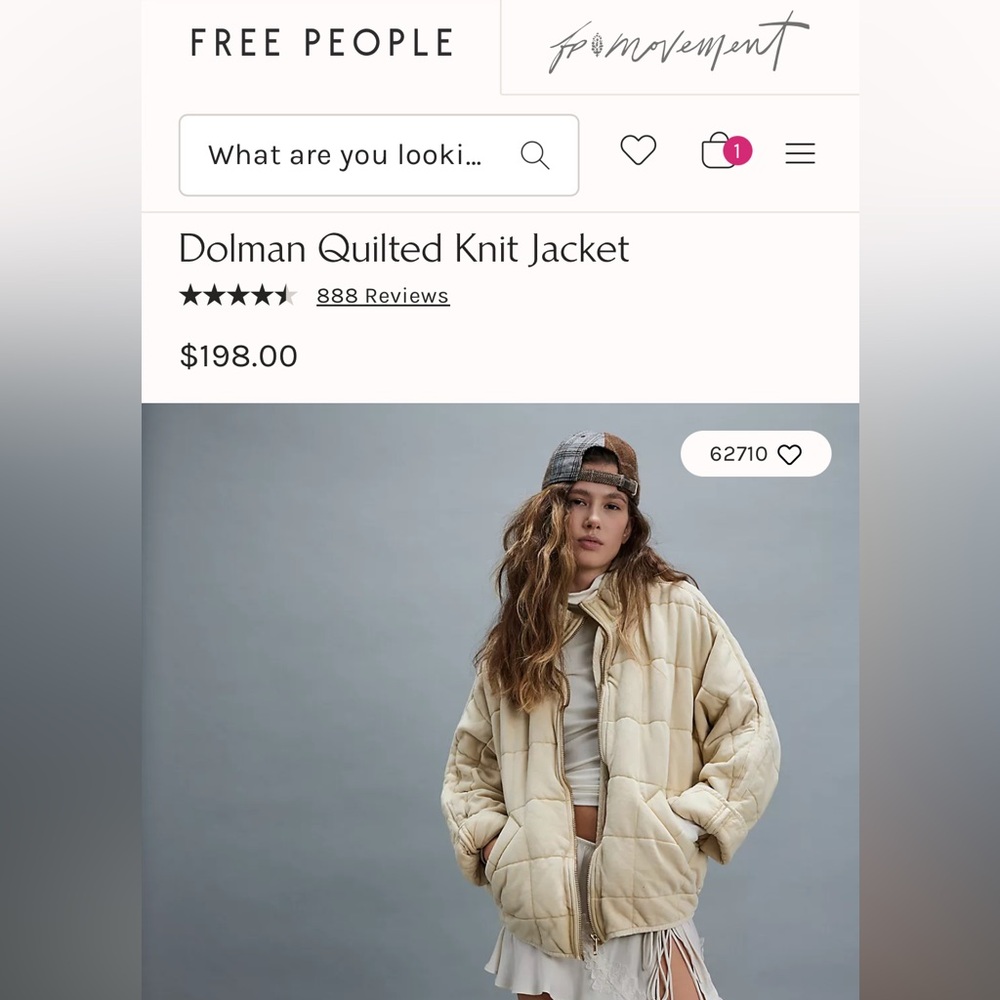 Free People Dolman Quilted Knit Jacket size M